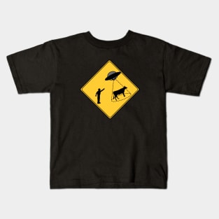 Road Sign Cow and UFO Kids T-Shirt